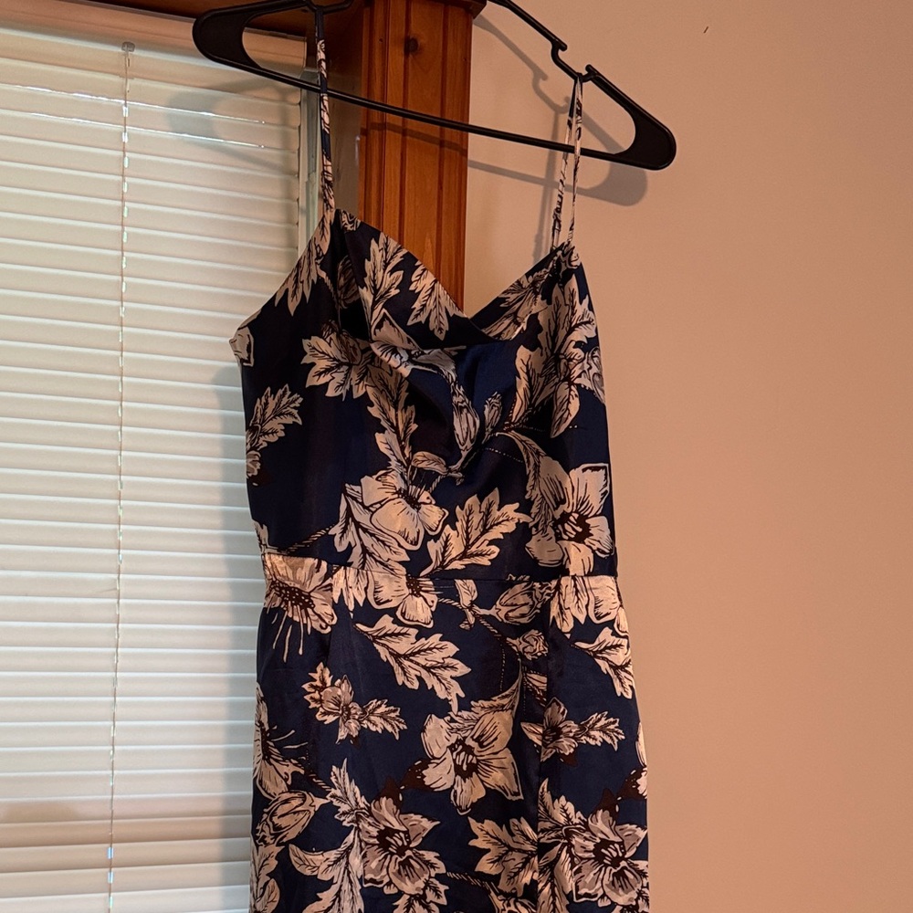 SHEIN Navy and Cream Floral Midi Dress